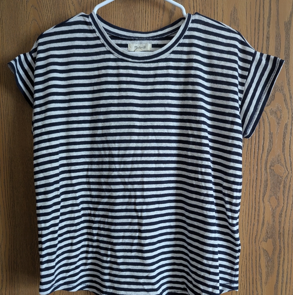 Madewell blue/gray striped short sleeve shirt